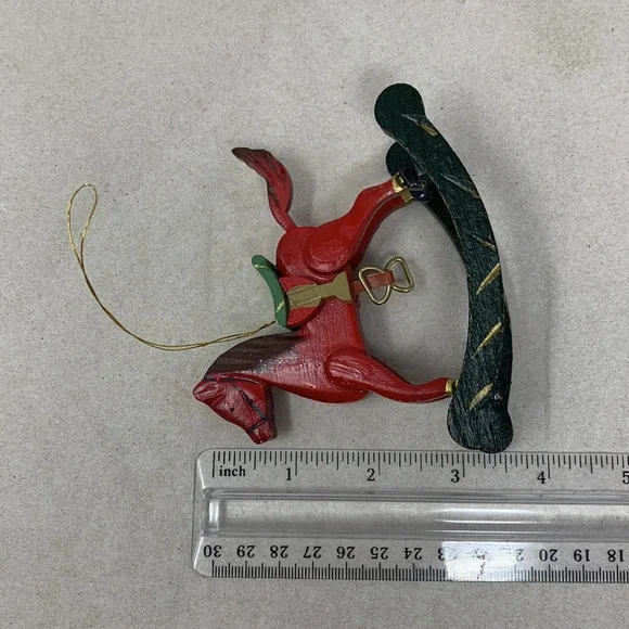 5 pc VINTAGE Christmas tree ornaments: Santa, rocking horse, and 3 round balls - Picture 9 of 17